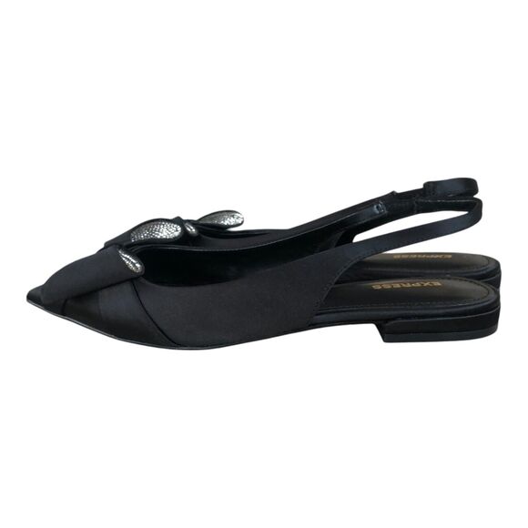 Express Women's Rhinestone Embellished Bow Pointed Toe Slip On Flats Black  Sz 8 - Picture 7 of 10